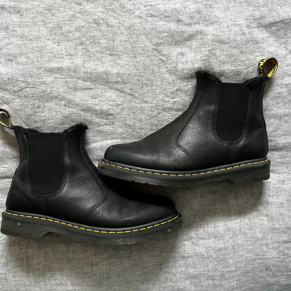 Doc Marten's Faux Fur-lined Chelsea Boots, textured black leather